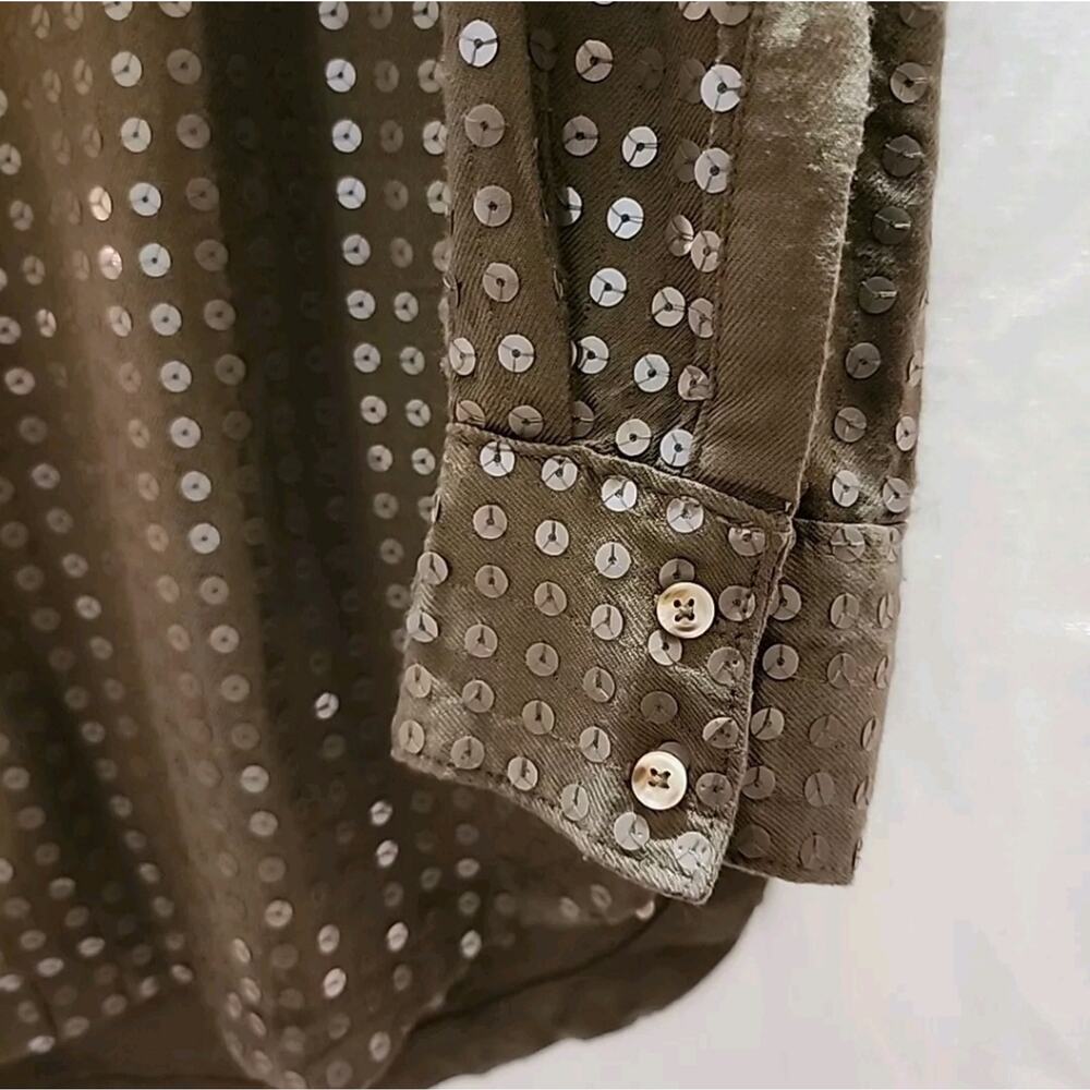 Maeve Anthropologie Womens S Green Sequin Button Down Long Sleeve Shirt Holiday - Picture 5 of 8